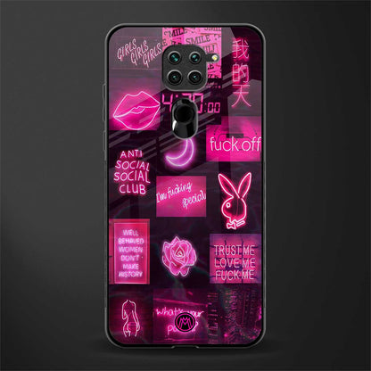 black pink aesthetic collage glass case for redmi note 9 image
