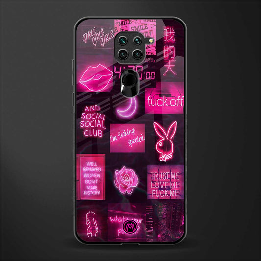 black pink aesthetic collage glass case for redmi note 9 image