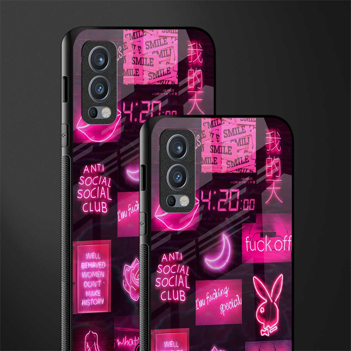 black pink aesthetic collage glass case for oneplus nord 2 5g image-2