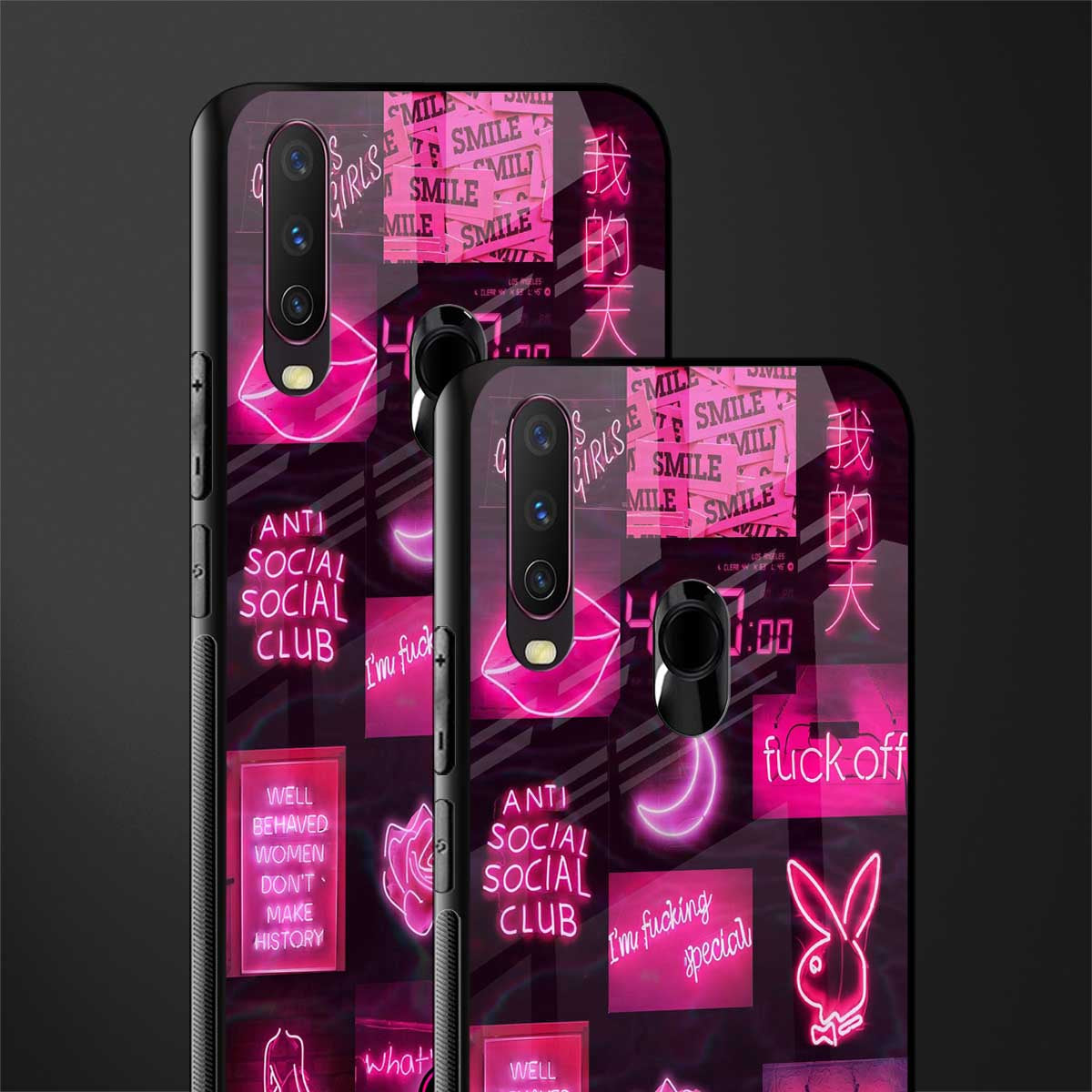 black pink aesthetic collage glass case for vivo y17 image-2