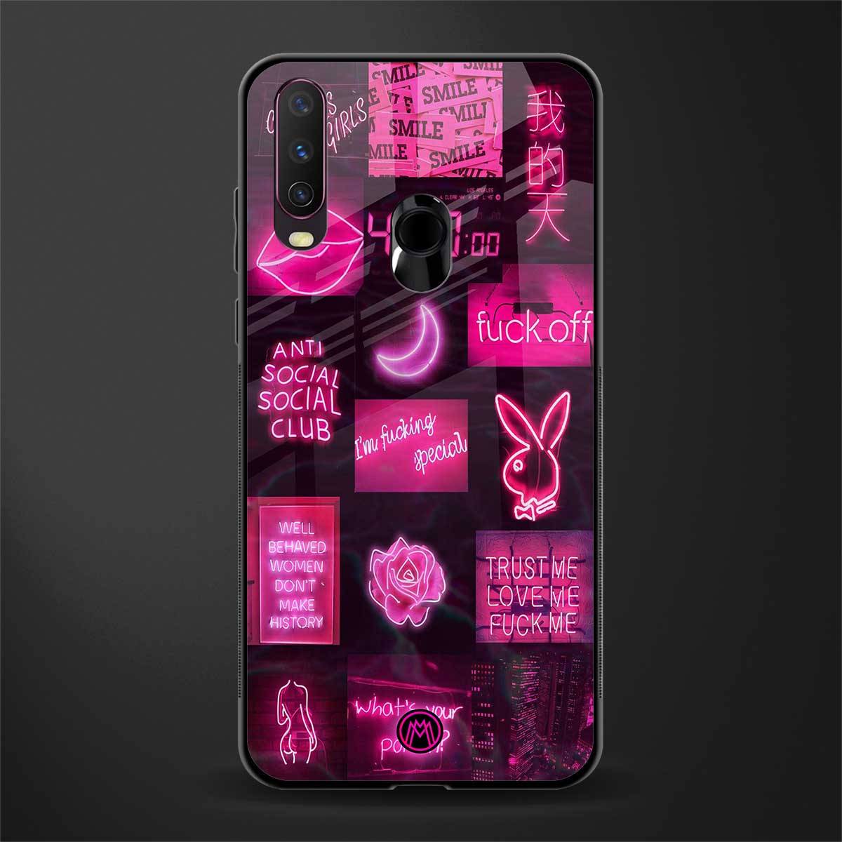 black pink aesthetic collage glass case for vivo y17 image