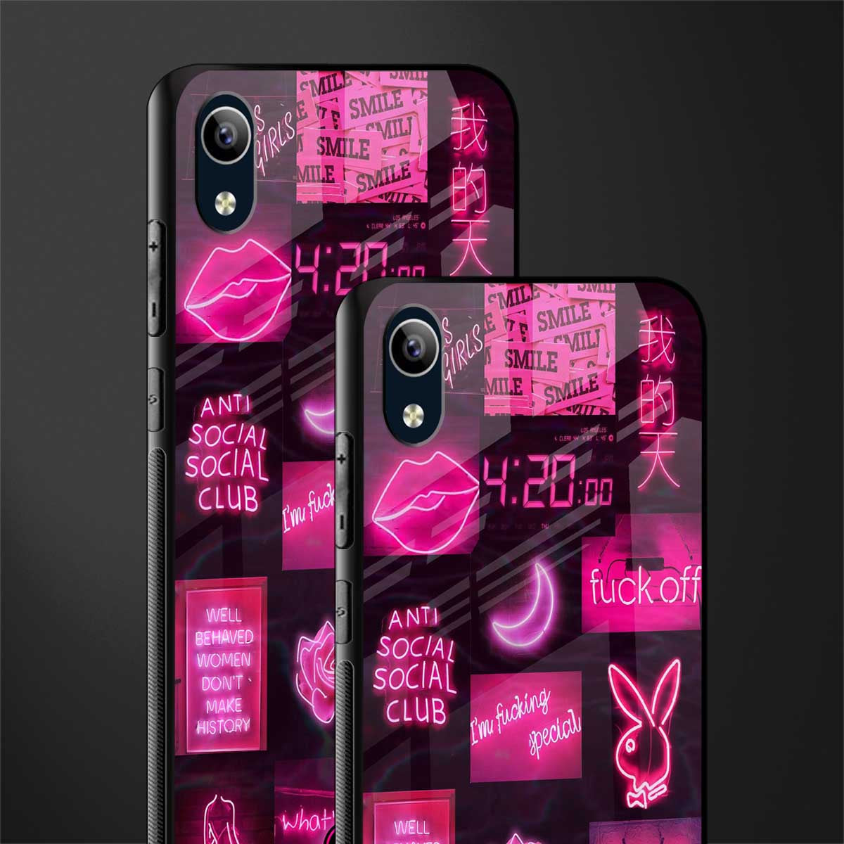 black pink aesthetic collage glass case for vivo y1s without fingerprint image-2