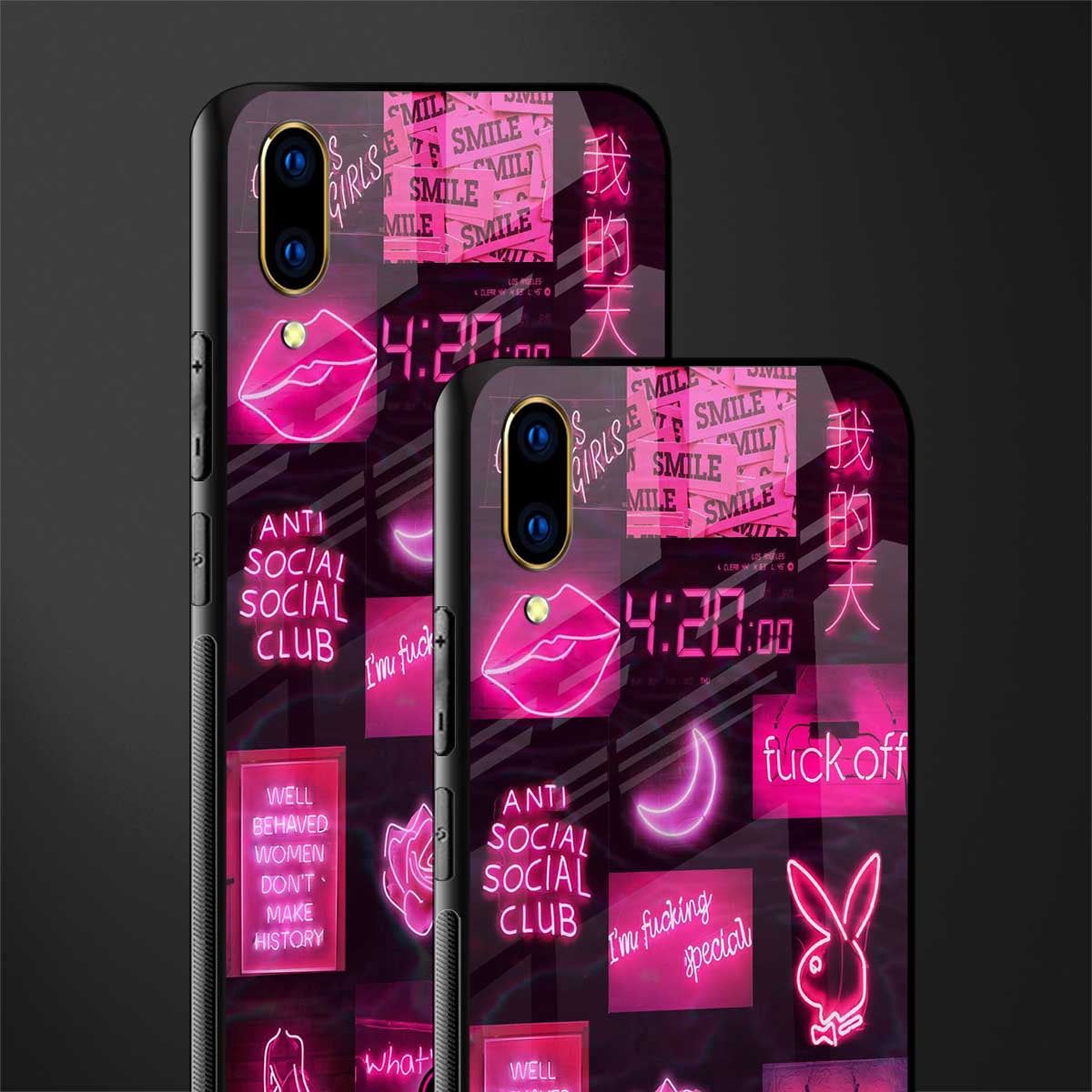 black pink aesthetic collage glass case for vivo v11 pro image-2