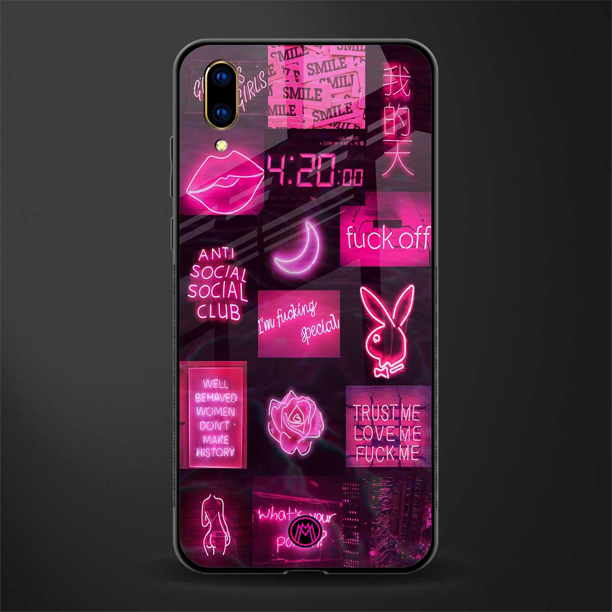 black pink aesthetic collage glass case for vivo v11 pro image