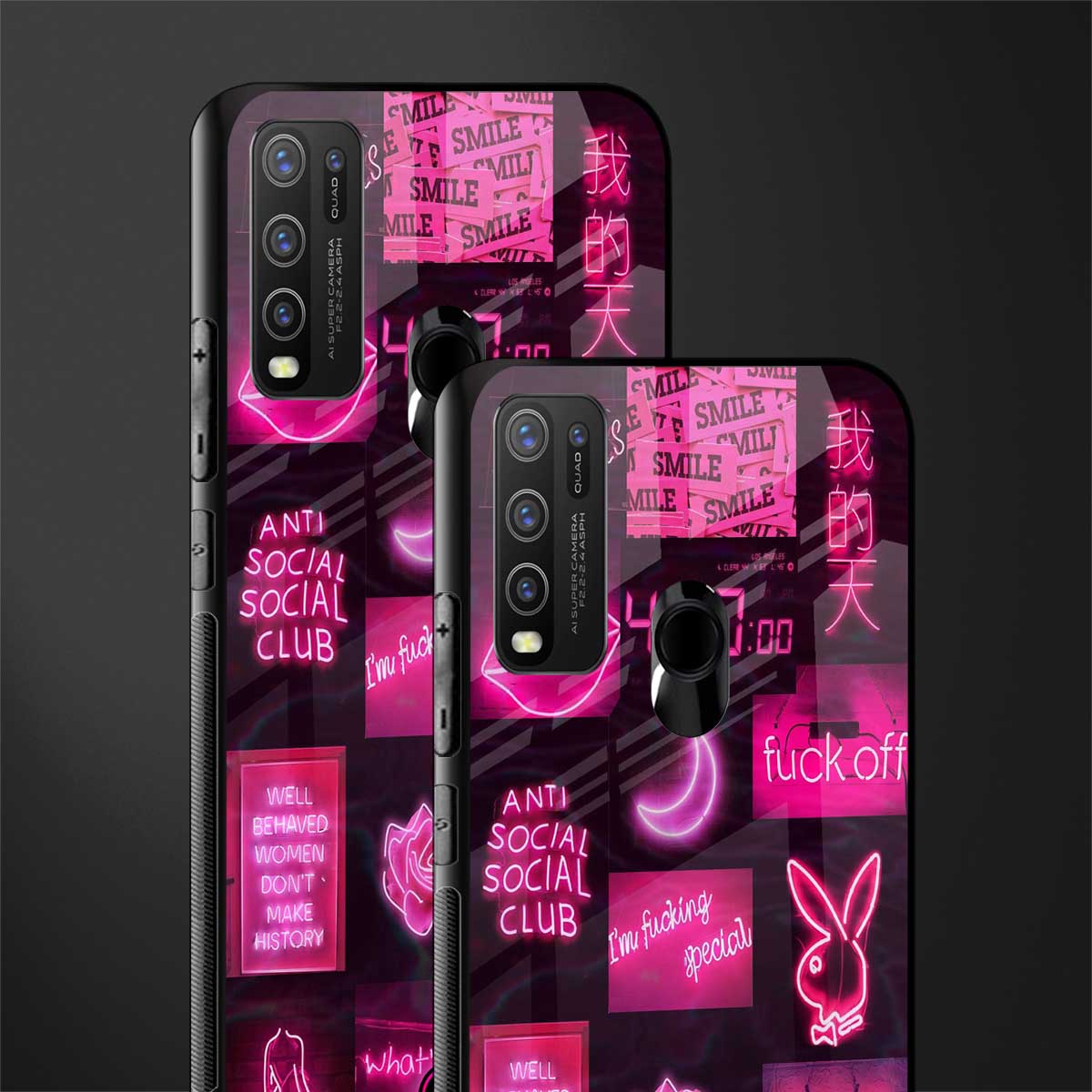 black pink aesthetic collage glass case for vivo y30 image-2