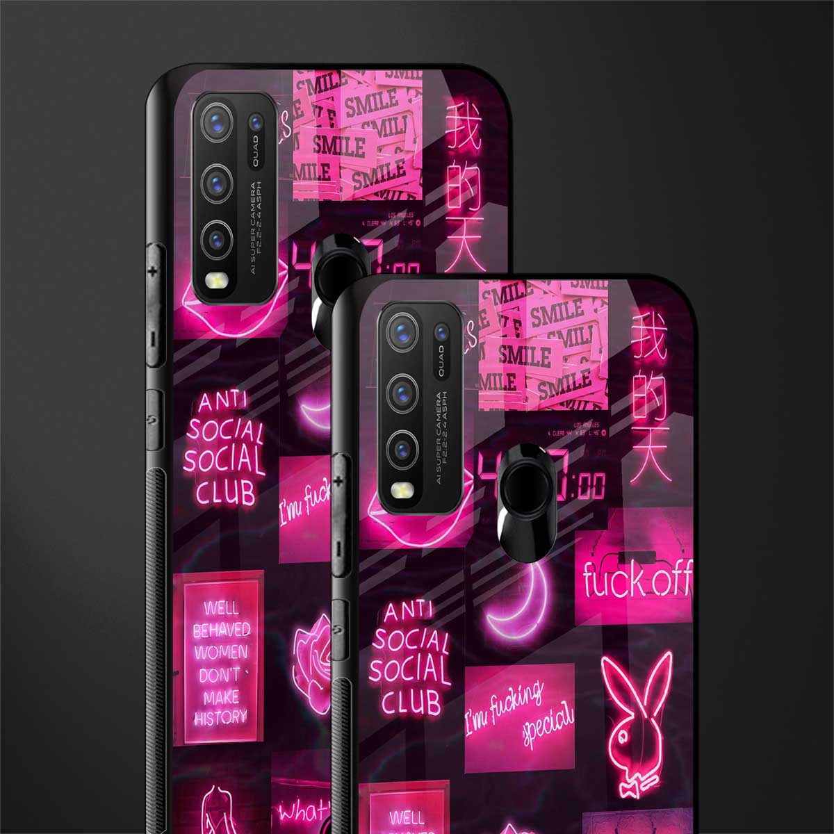 black pink aesthetic collage glass case for vivo y50 image-2