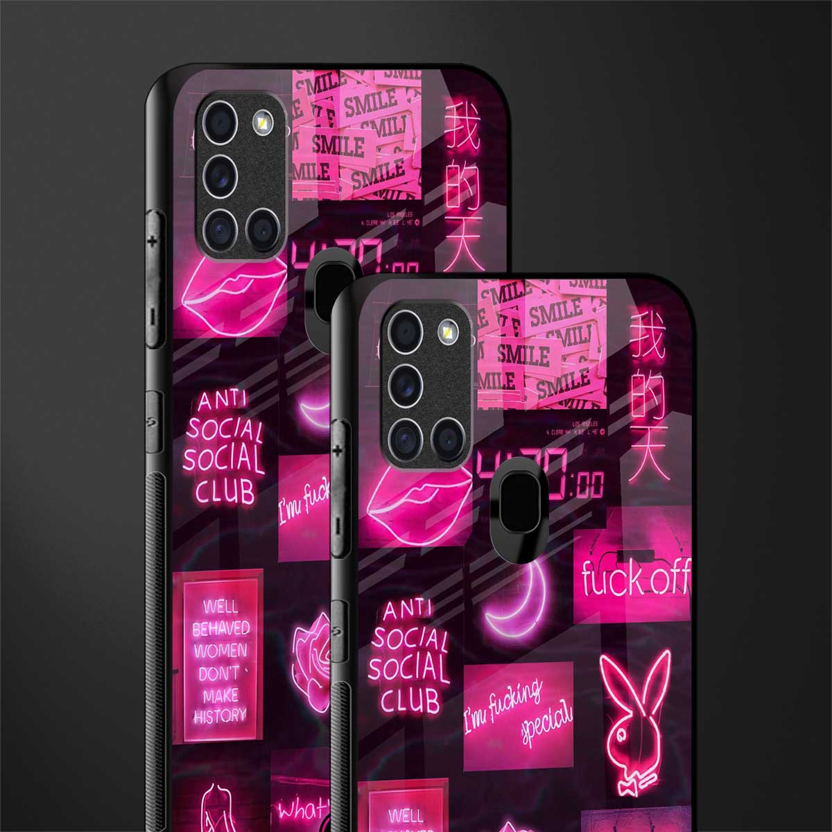 black pink aesthetic collage glass case for samsung galaxy a21s image-2