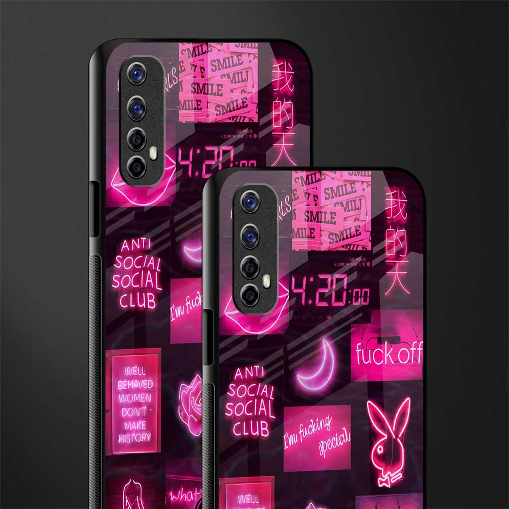 black pink aesthetic collage glass case for realme 7 image-2