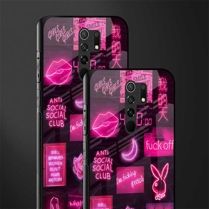 black pink aesthetic collage glass case for redmi 9 prime image-2