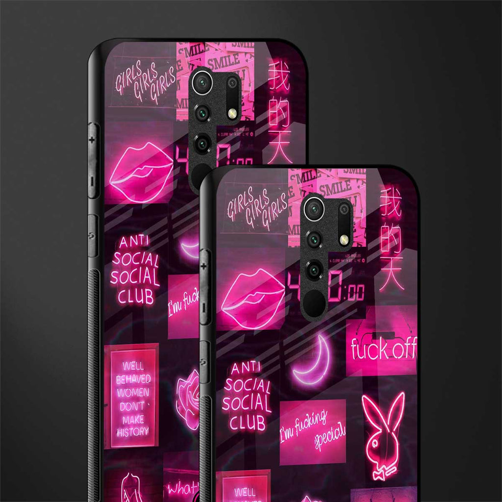 black pink aesthetic collage glass case for poco m2 image-2