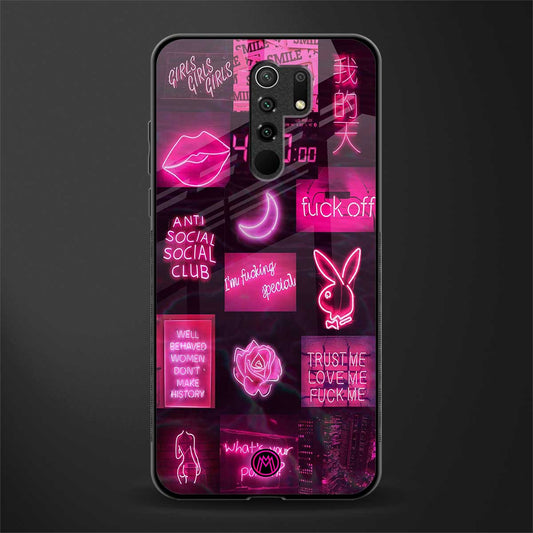 black pink aesthetic collage glass case for redmi 9 prime image