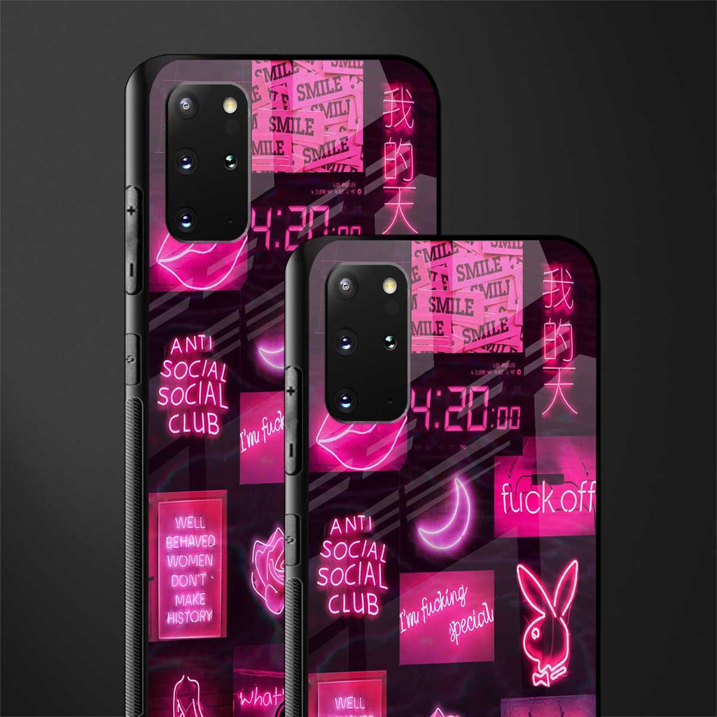 black pink aesthetic collage glass case for samsung galaxy s20 plus image-2
