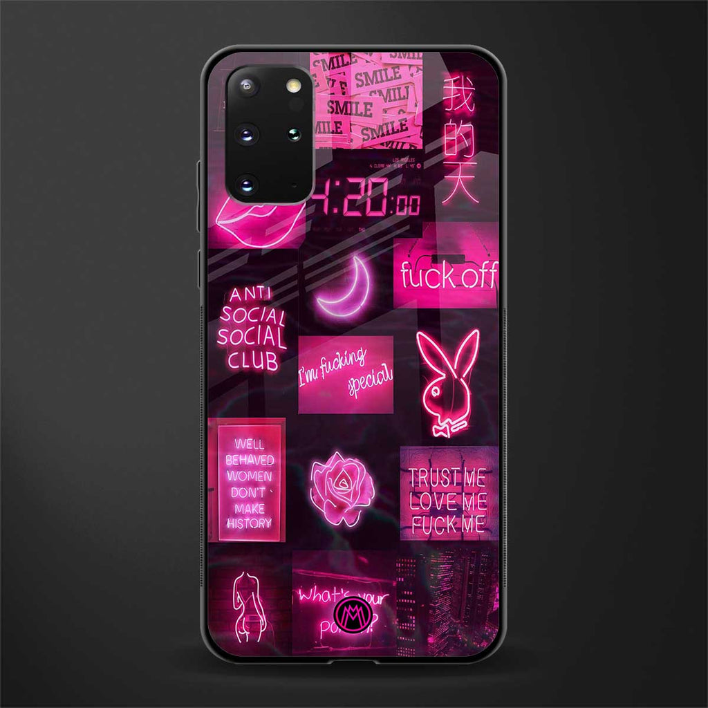 black pink aesthetic collage glass case for samsung galaxy s20 plus image