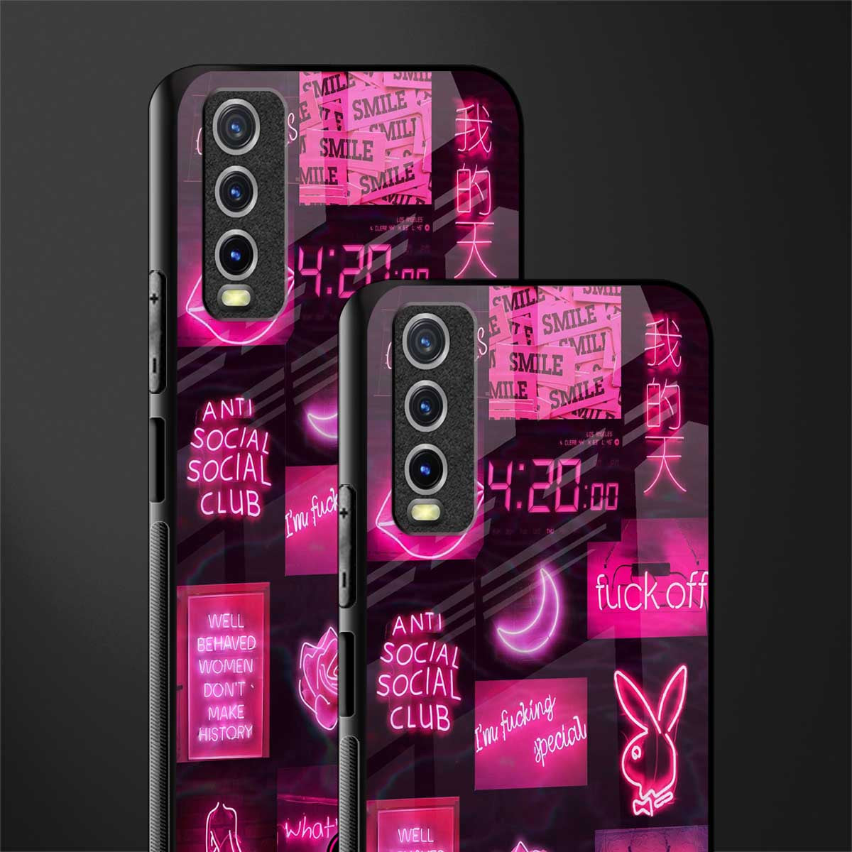 black pink aesthetic collage glass case for vivo y20 image-2
