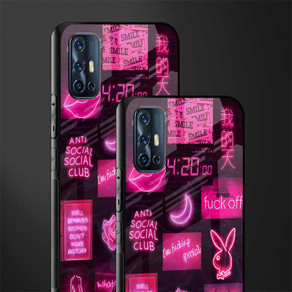 black pink aesthetic collage glass case for vivo v17 image-2