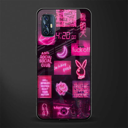 black pink aesthetic collage glass case for vivo v17 image