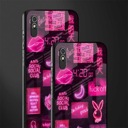black pink aesthetic collage glass case for redmi 9a image-2
