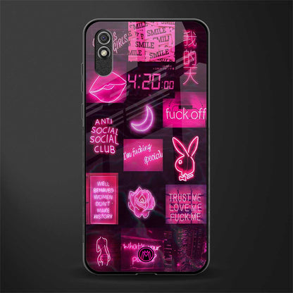 black pink aesthetic collage glass case for redmi 9a image
