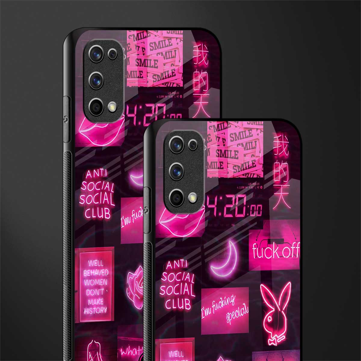 black pink aesthetic collage glass case for realme 7 pro image-2