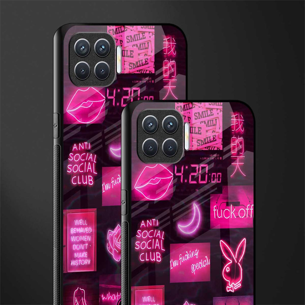 black pink aesthetic collage glass case for oppo f17 pro image-2