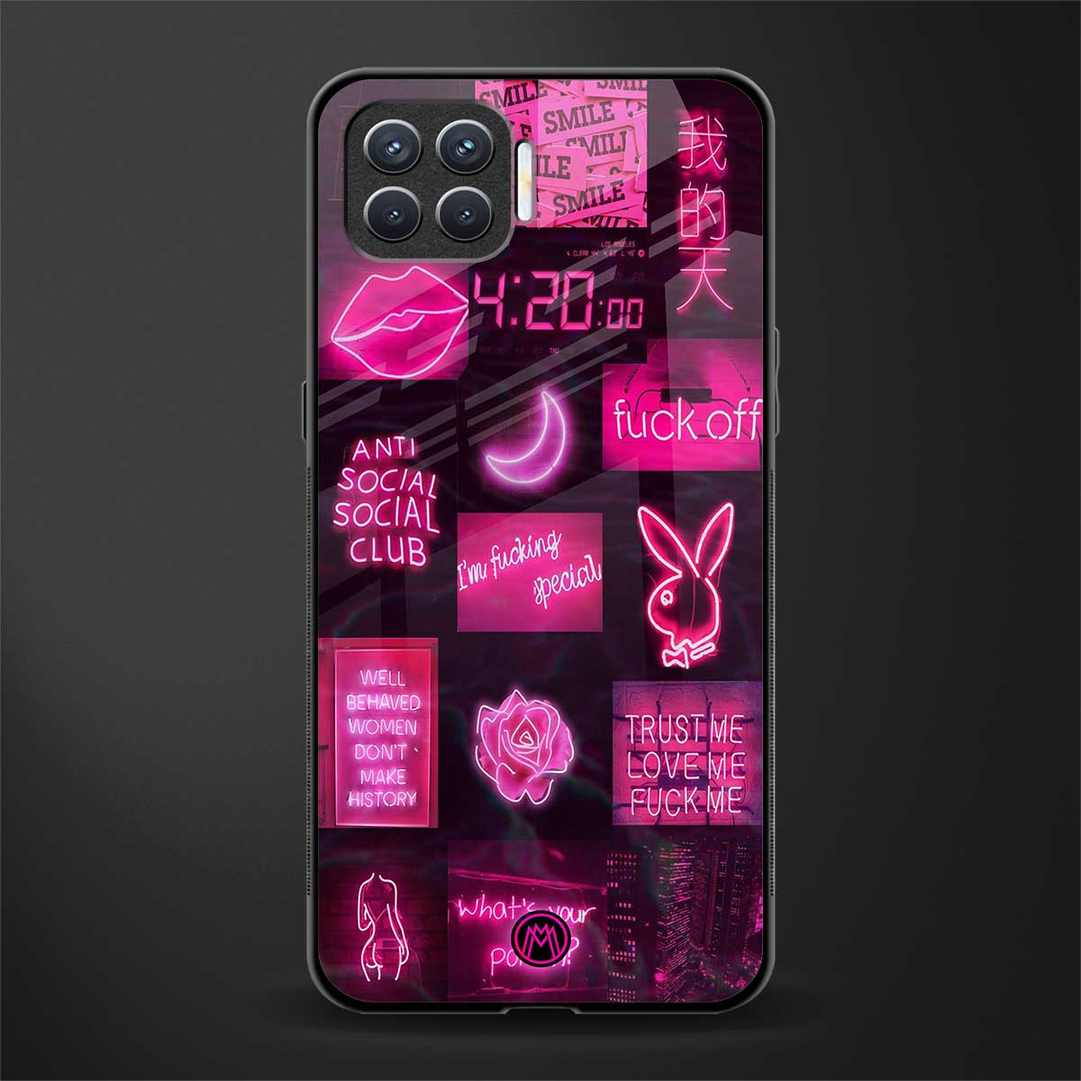 black pink aesthetic collage glass case for oppo f17 image