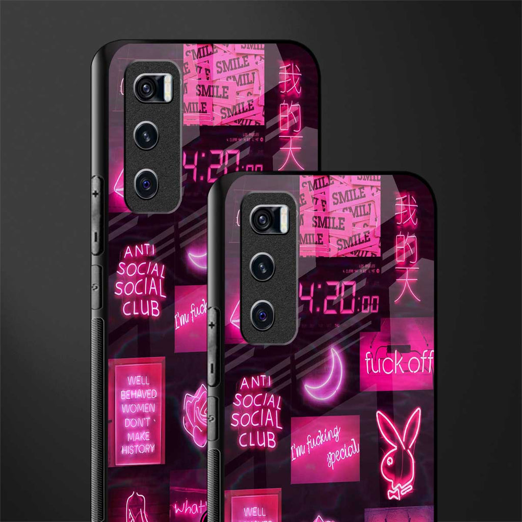 black pink aesthetic collage glass case for vivo v20 se image-2