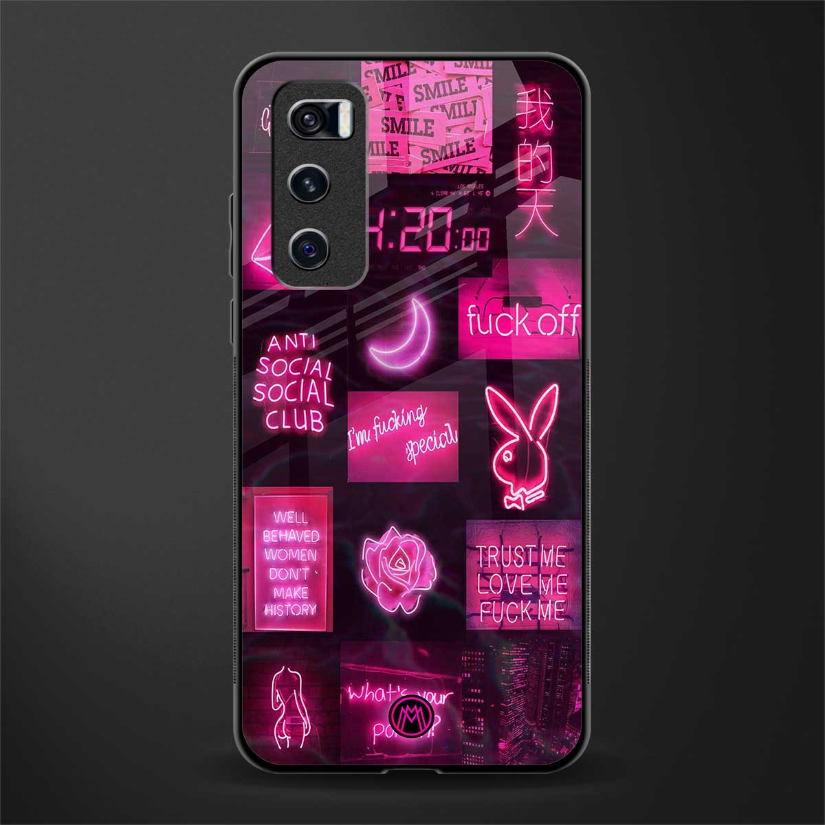 black pink aesthetic collage glass case for vivo v20 se image