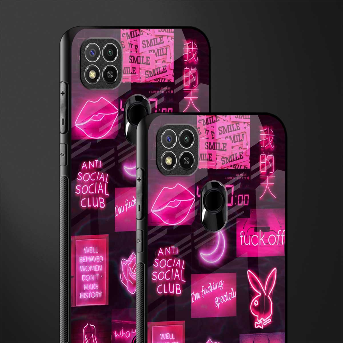 black pink aesthetic collage glass case for redmi 9 image-2