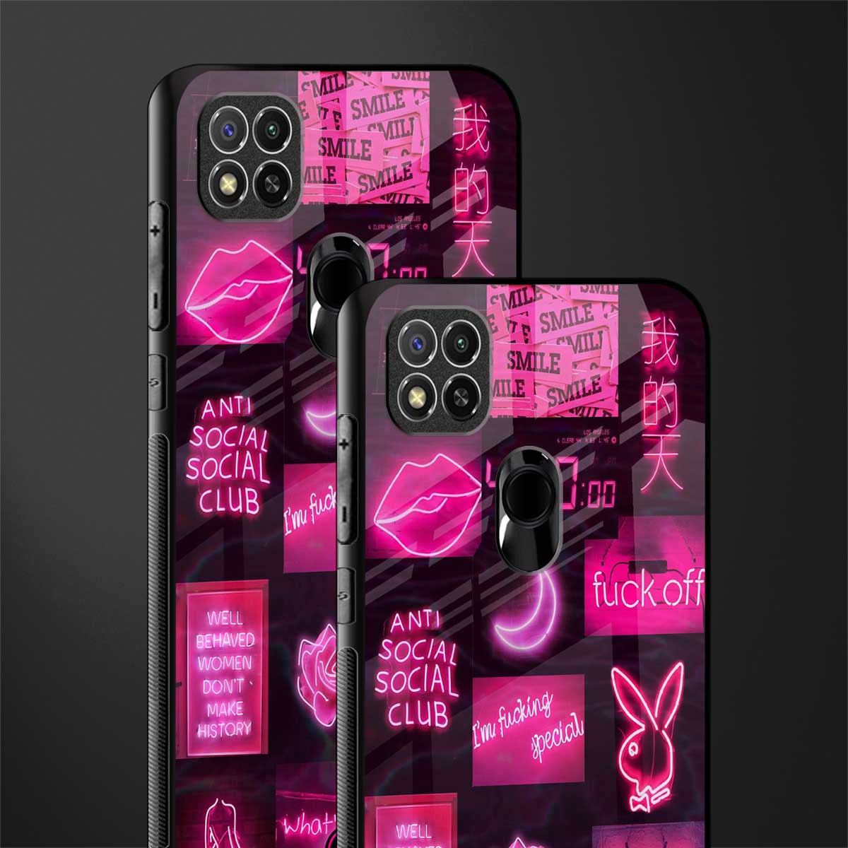 black pink aesthetic collage glass case for poco c31 image-2
