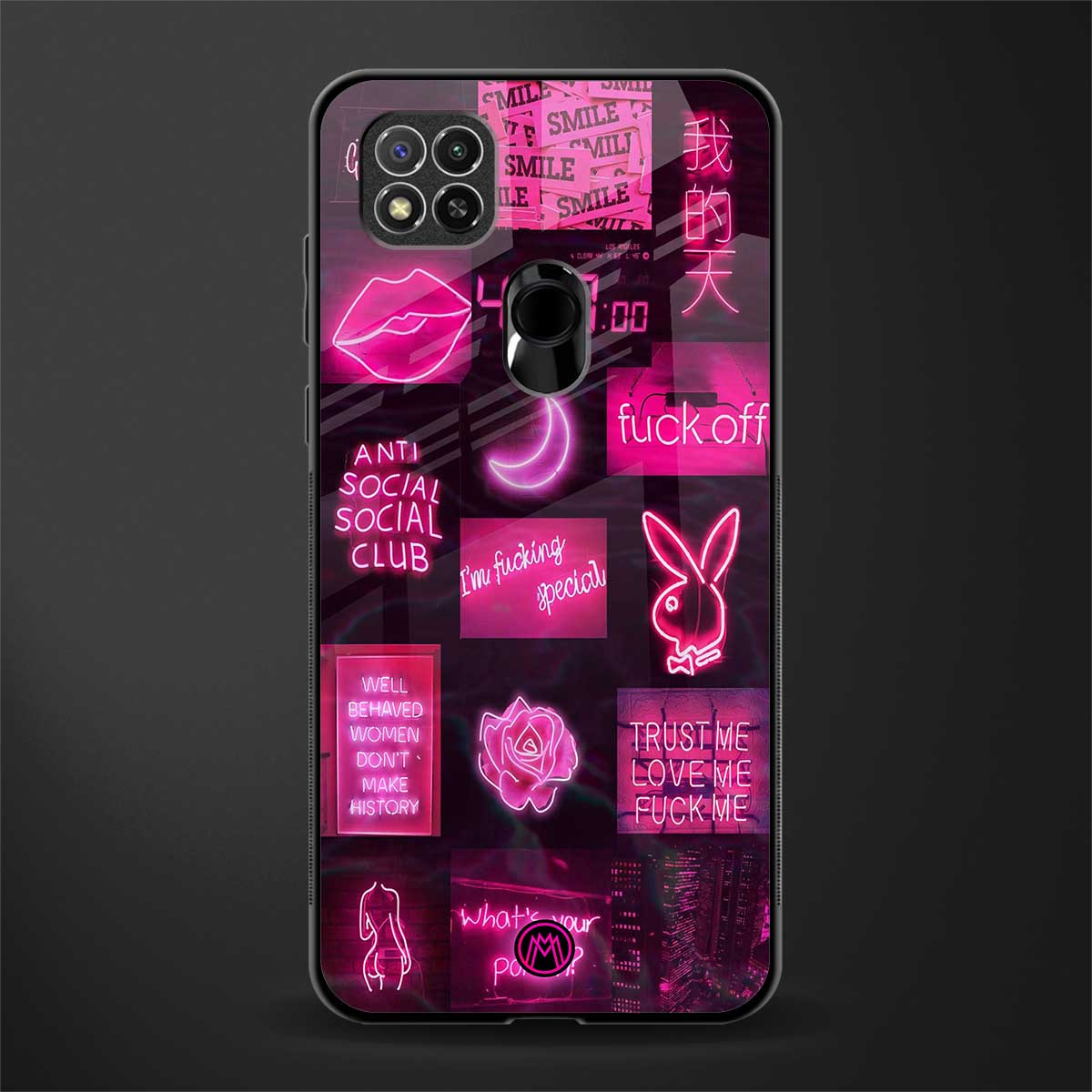 black pink aesthetic collage glass case for redmi 9 image