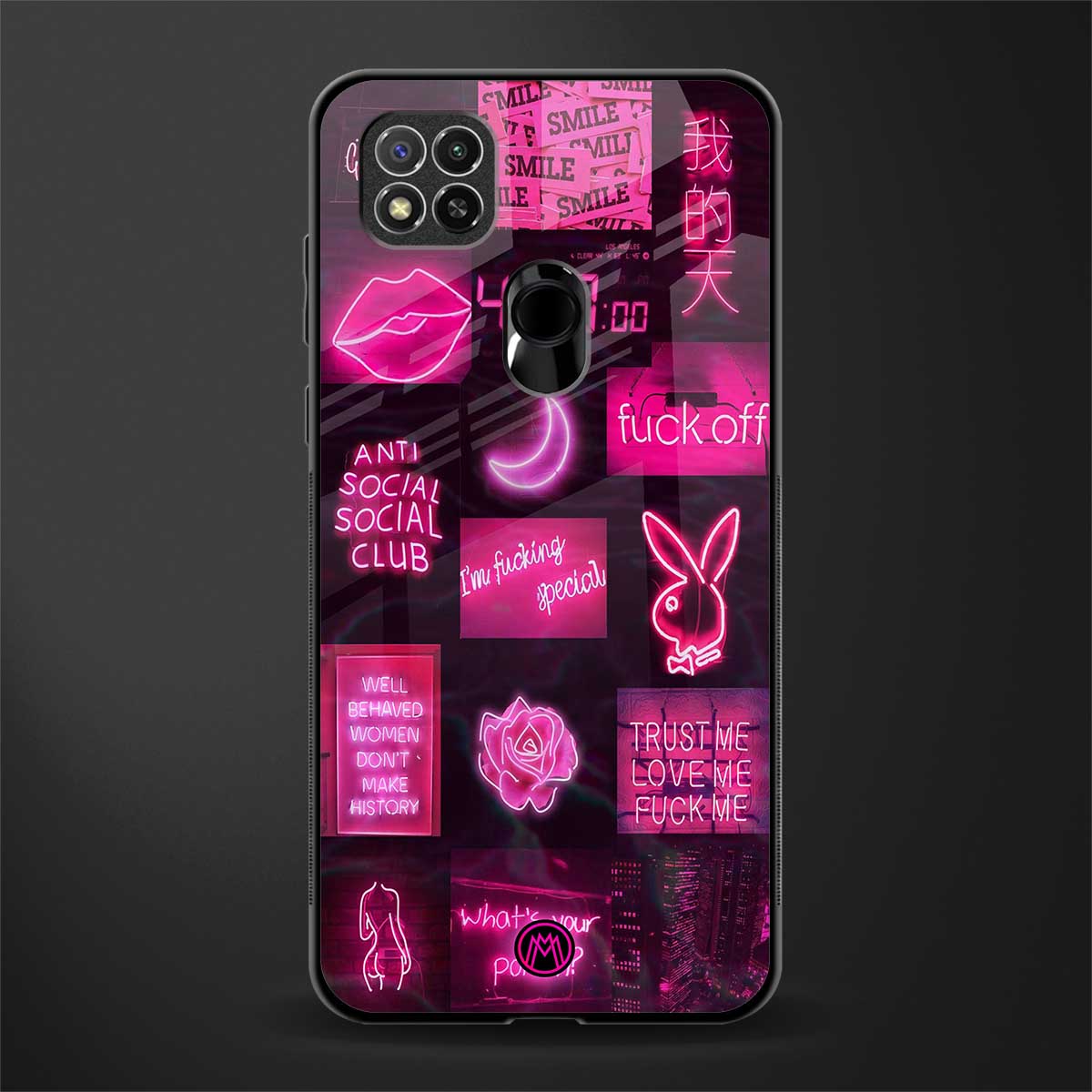 black pink aesthetic collage glass case for redmi 9c image