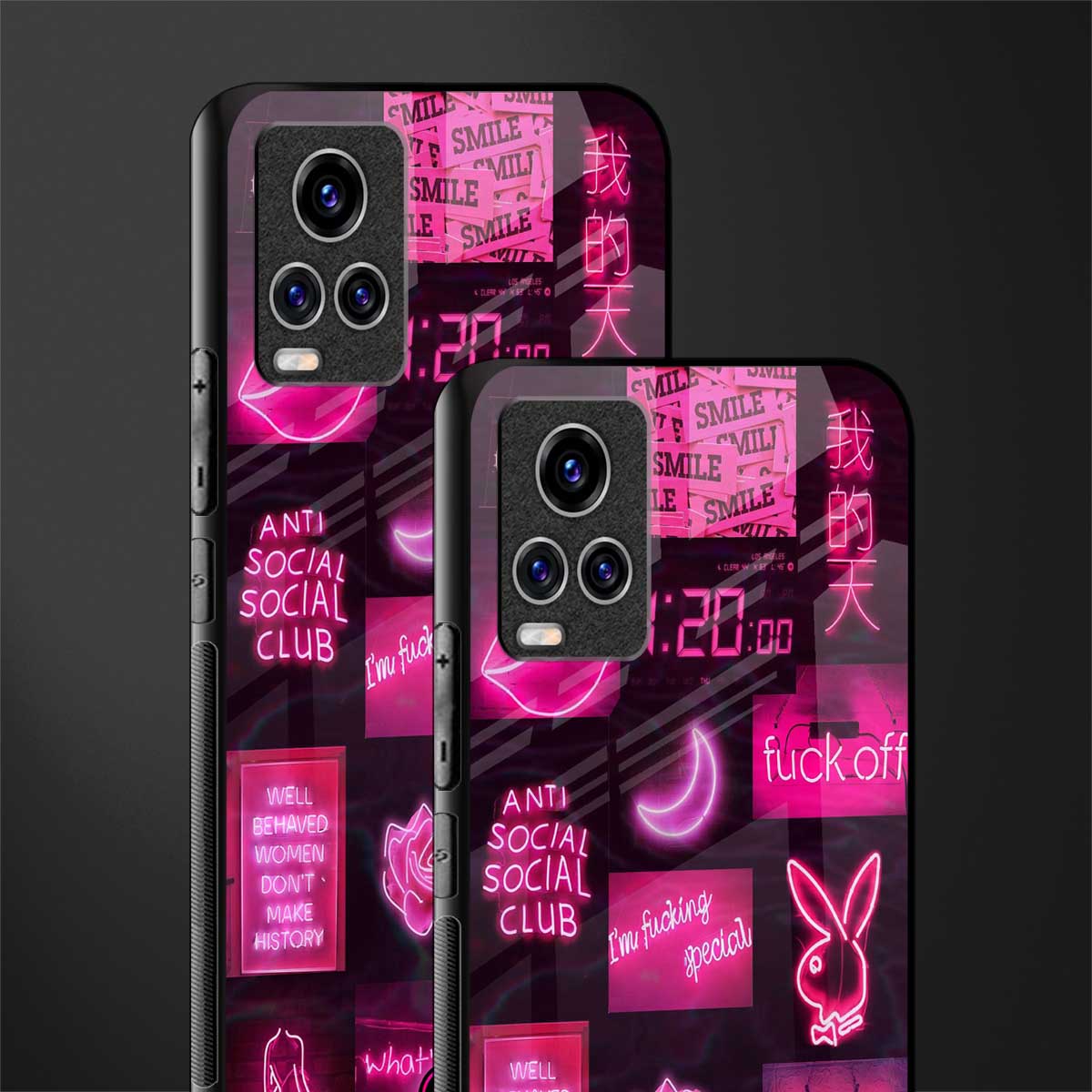 black pink aesthetic collage glass case for vivo v20 pro image-2