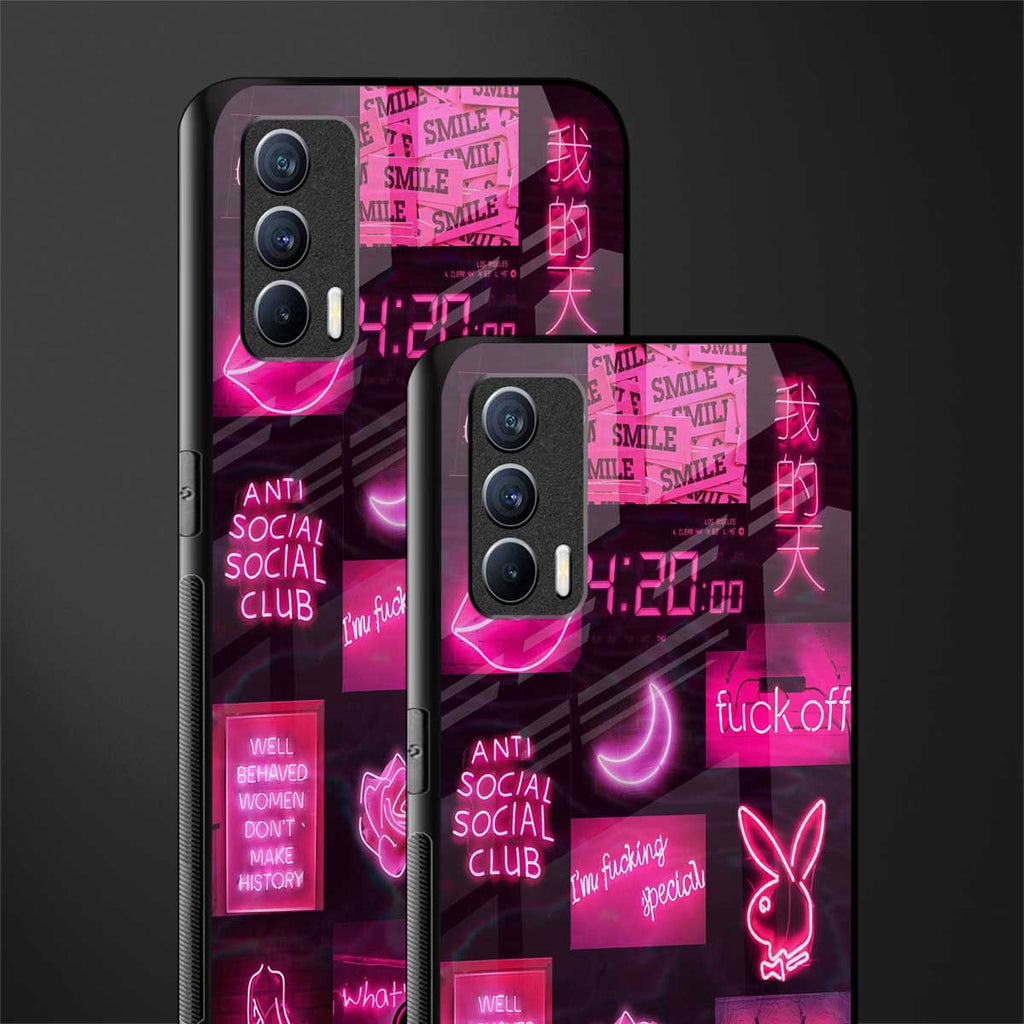 black pink aesthetic collage glass case for realme x7 image-2