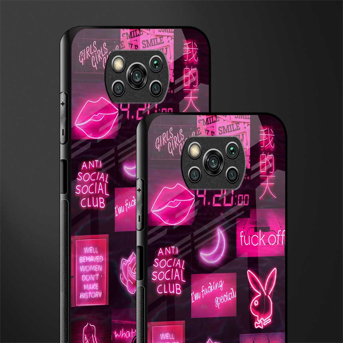 black pink aesthetic collage glass case for poco x3 pro image-2