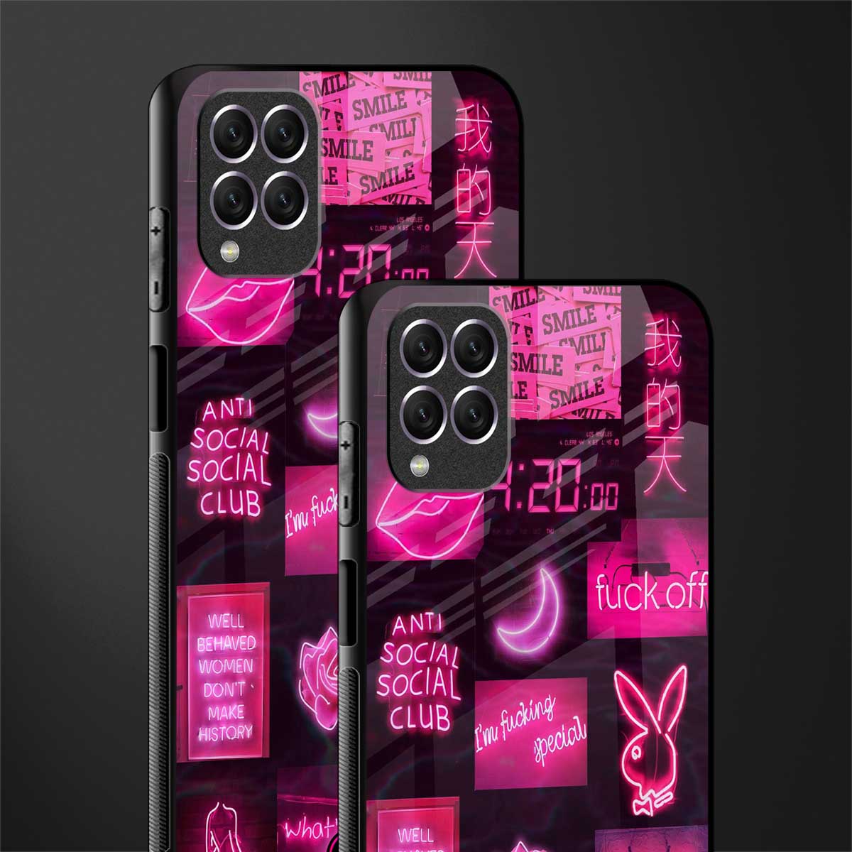black pink aesthetic collage glass case for samsung galaxy f62 image-2