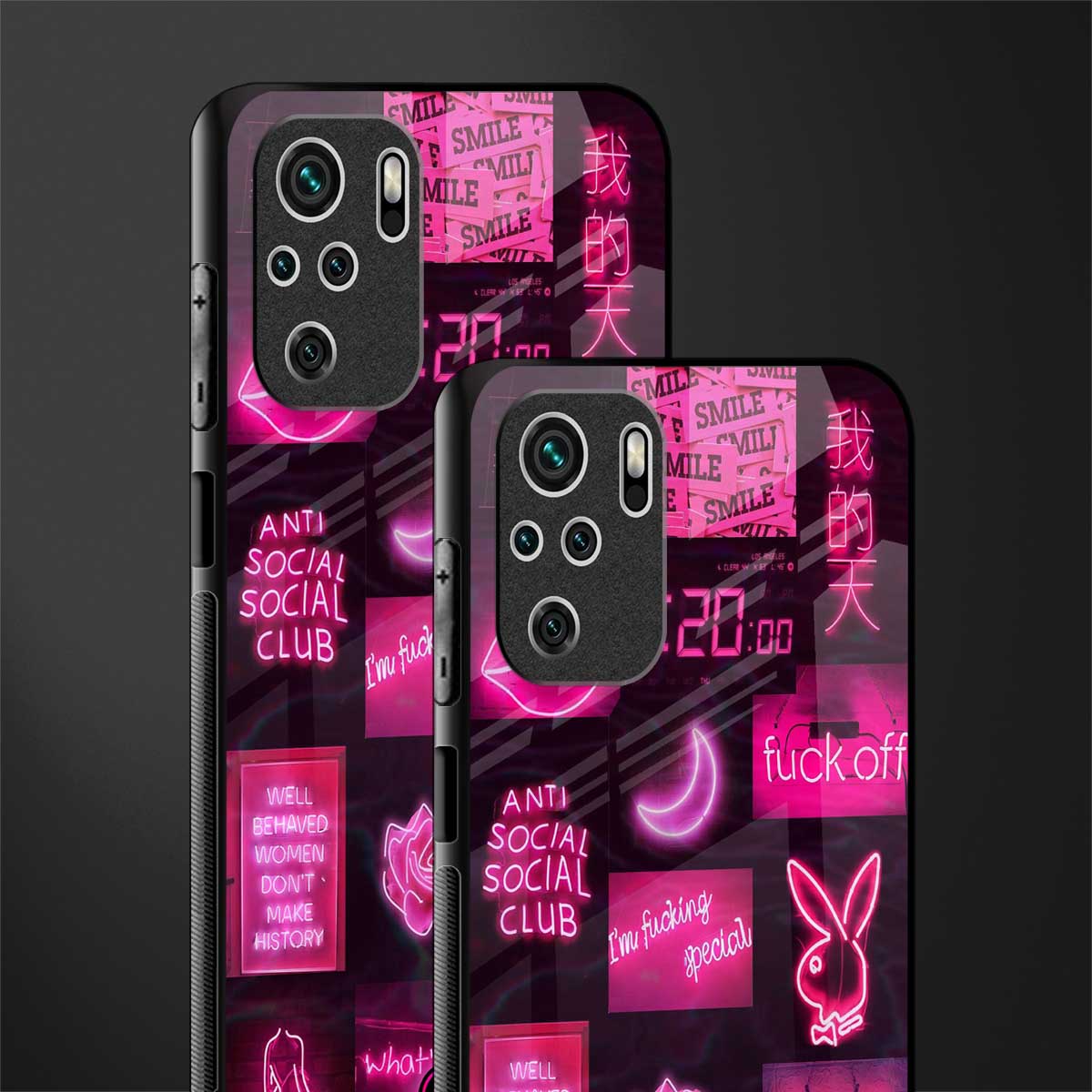 black pink aesthetic collage glass case for redmi note 10 image-2