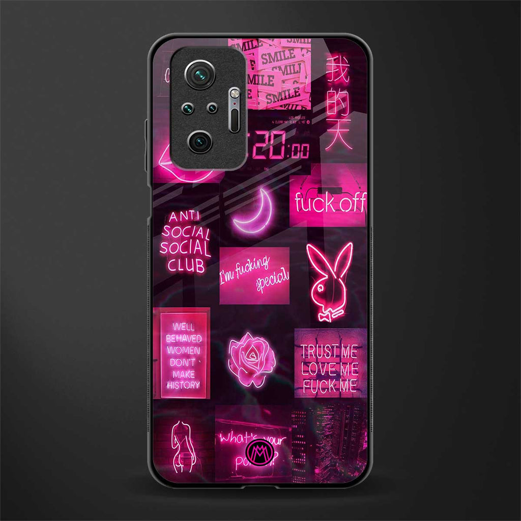 black pink aesthetic collage glass case for redmi note 10 pro image