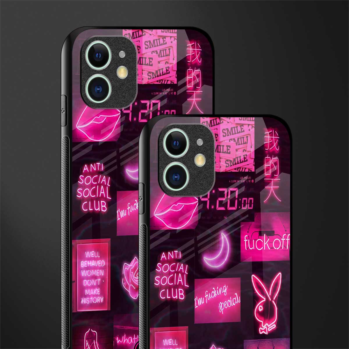 black pink aesthetic collage glass case for iphone 12 image-2