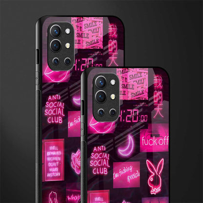 black pink aesthetic collage glass case for oneplus 9r image-2