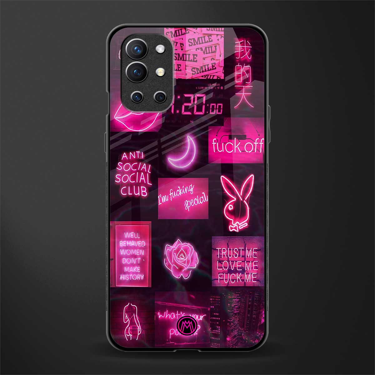 black pink aesthetic collage glass case for oneplus 9r image