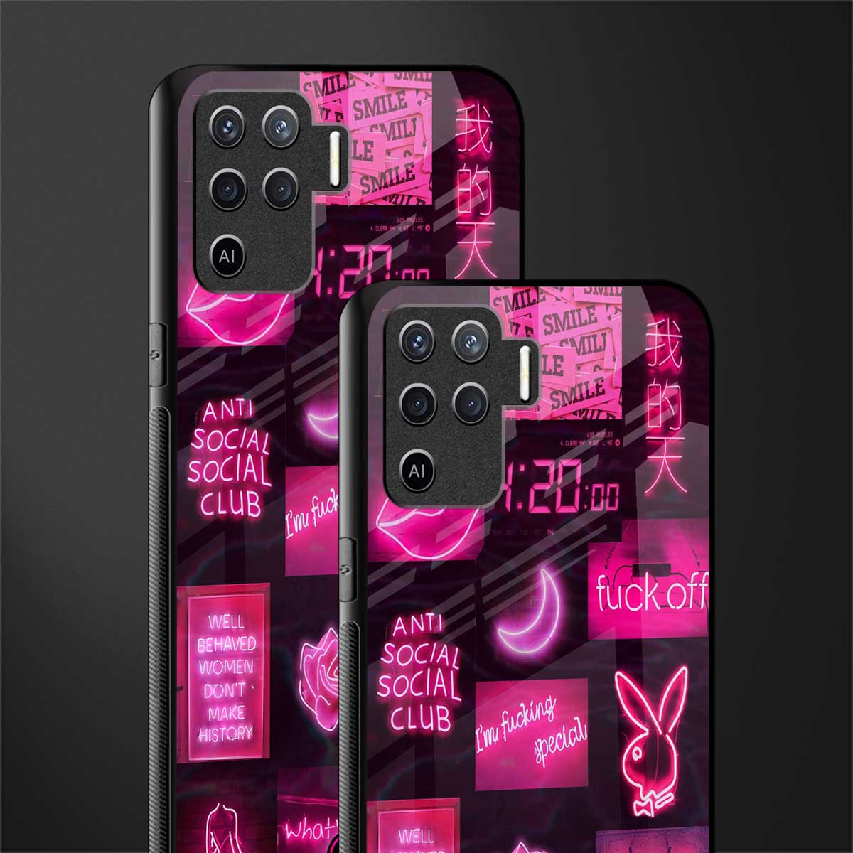 black pink aesthetic collage glass case for oppo f19 pro image-2