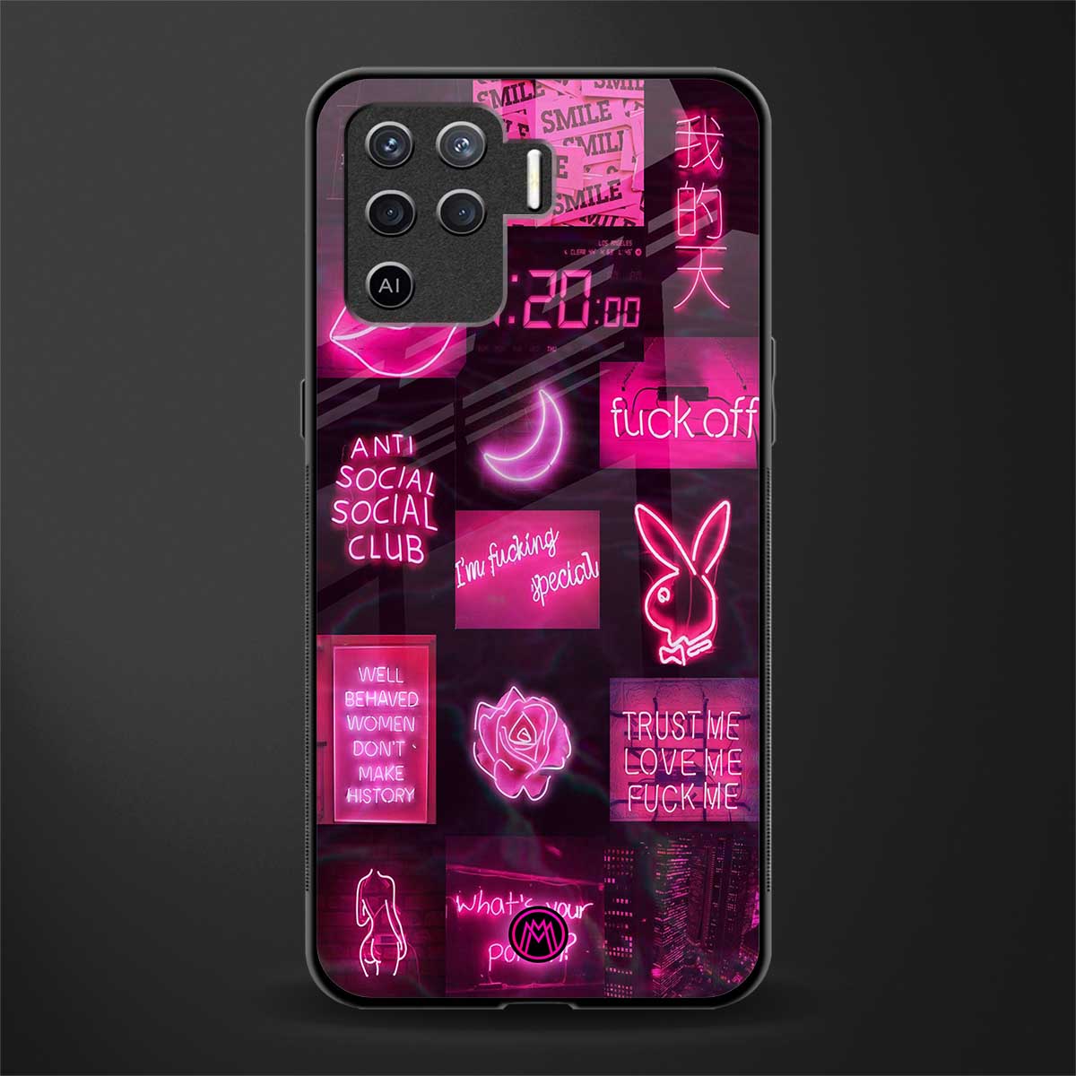 black pink aesthetic collage glass case for oppo f19 pro image
