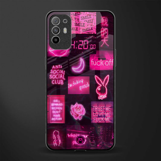 black pink aesthetic collage glass case for oppo f19 pro plus image