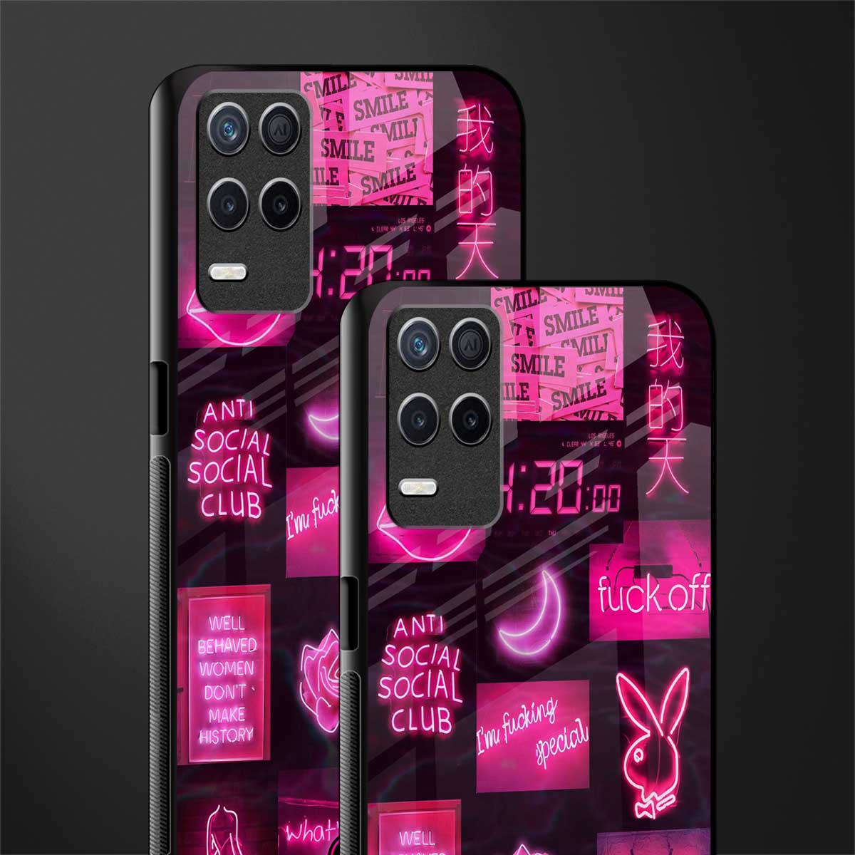black pink aesthetic collage glass case for realme 8 5g image-2