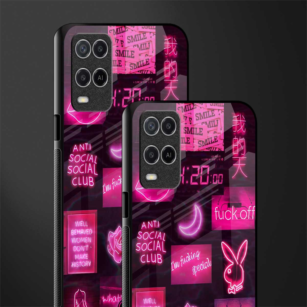 black pink aesthetic collage glass case for oppo a54 image-2