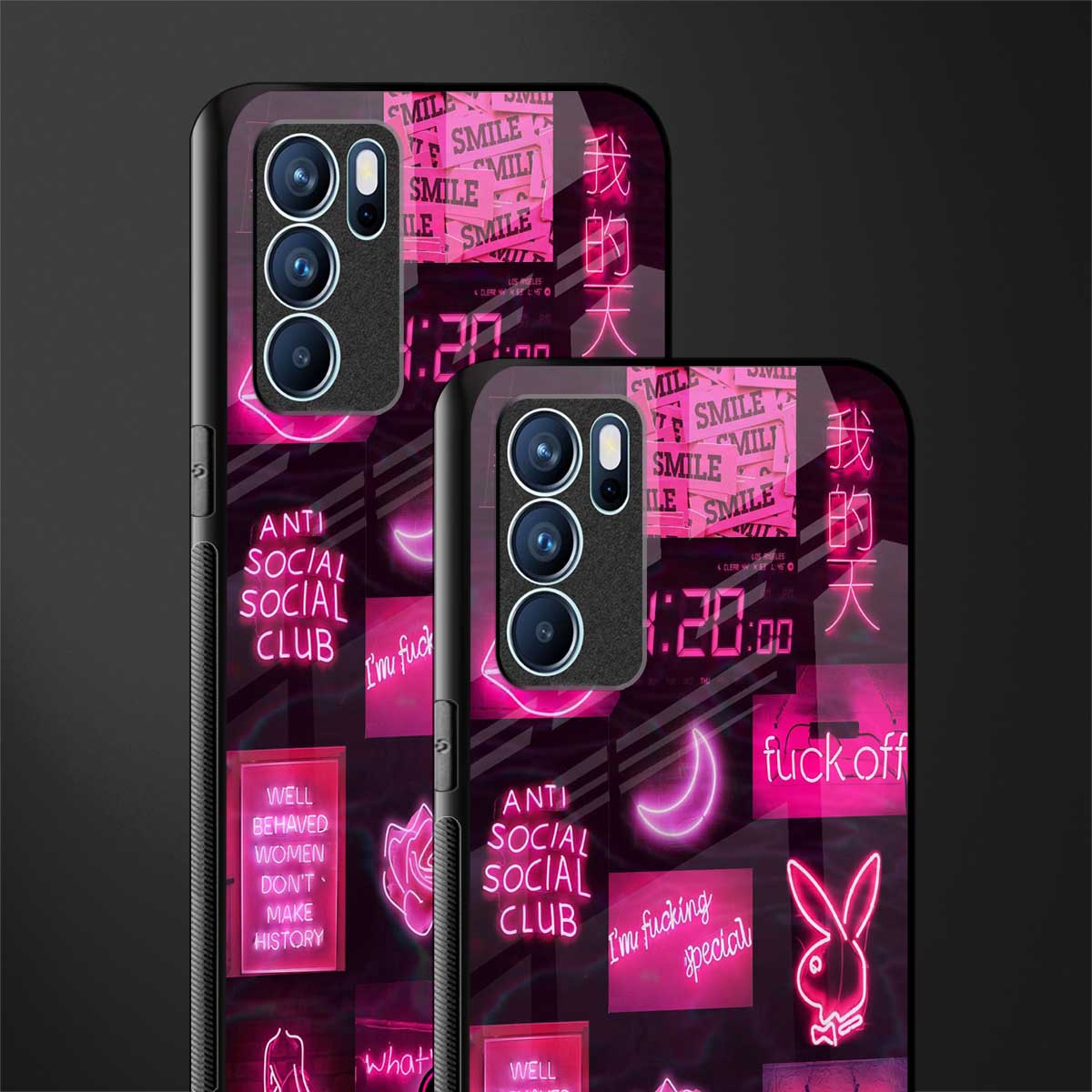 black pink aesthetic collage glass case for oppo reno6 pro 5g image-2