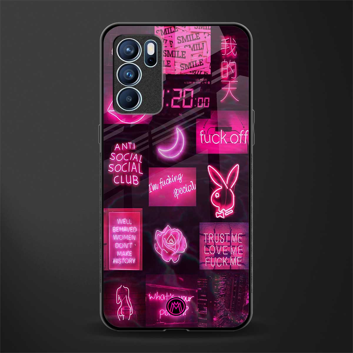 black pink aesthetic collage glass case for oppo reno6 5g image