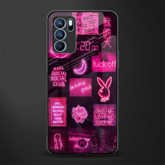 black pink aesthetic collage glass case for oppo reno6 5g image