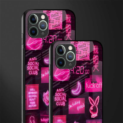 black pink aesthetic collage glass case for iphone 11 pro image-2