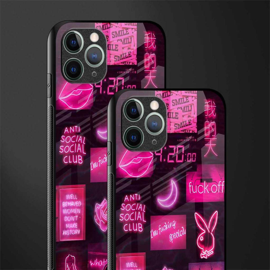 black pink aesthetic collage glass case for iphone 11 pro max image-2